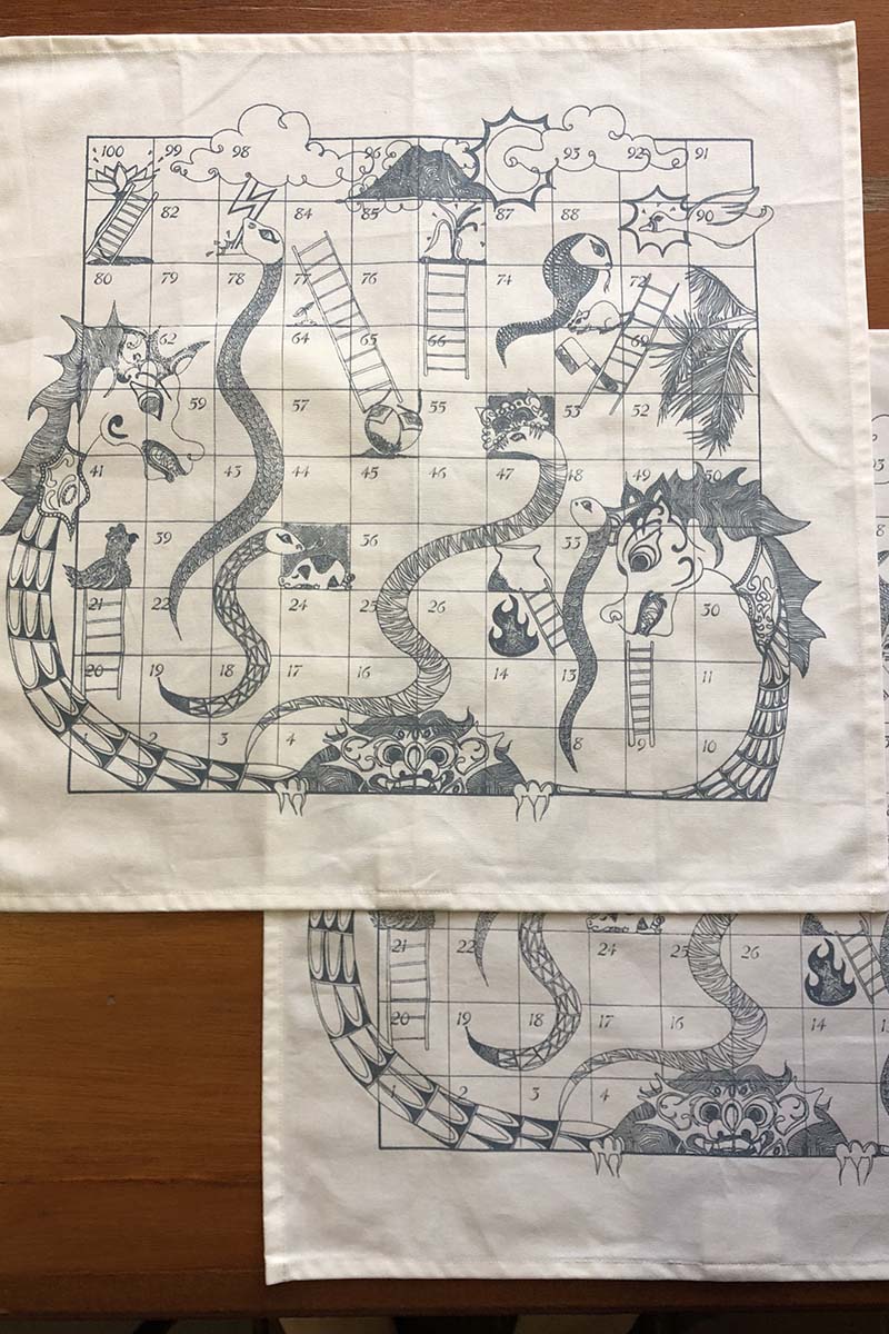 Snakes and Ladders Game - Indigo Print